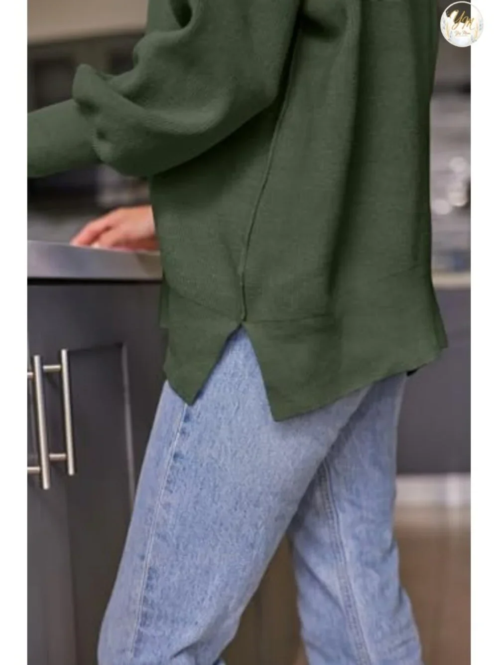 Oversized Batwing Knit Sweater Crewneck Side Slit Tunic Top Fall Winter Pullover